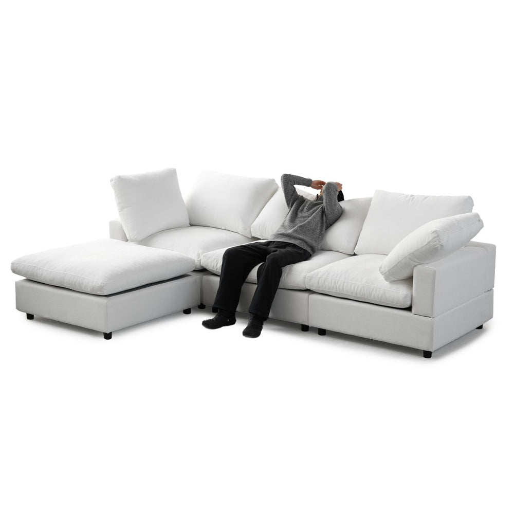 English Elm Sky Cloud L-Shaped 4-Seater Sectional Sofa With Washable Cushions And Storage Ottoman For Living Room B341S00001-GIGA