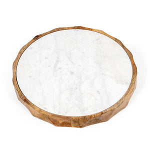 HomeRoots 15" Brown And White Marble Cheese Board with Solid Mango Wood Rim – Perfect for Charcuterie & Decor 574112