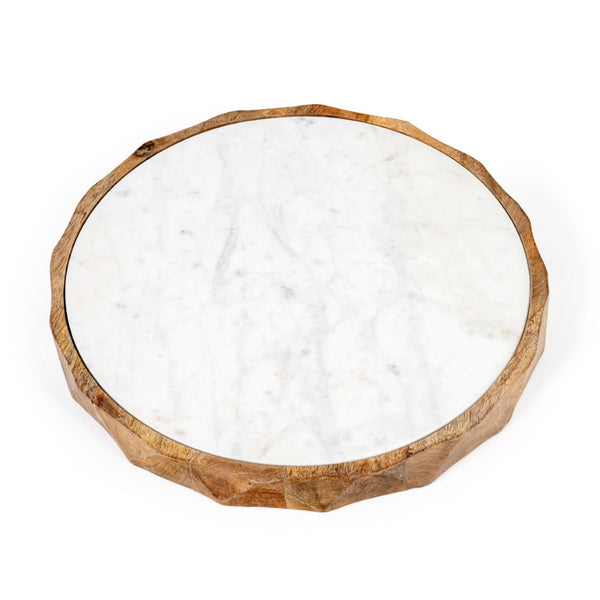 HomeRoots 15" Brown And White Marble Cheese Board with Solid Mango Wood Rim – Perfect for Charcuterie & Decor 574112