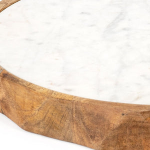 HomeRoots 15" Brown And White Marble Cheese Board with Solid Mango Wood Rim – Perfect for Charcuterie & Decor 574112