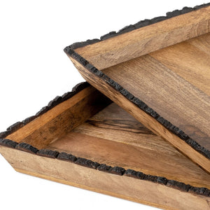 HomeRoots Set of Two Elegant Brown Solid Wood Vanity Trays for Stylish Decor & Organizing Accessories 574113
