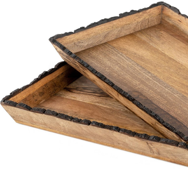 HomeRoots Set of Two Elegant Brown Solid Wood Vanity Trays for Stylish Decor & Organizing Accessories 574113