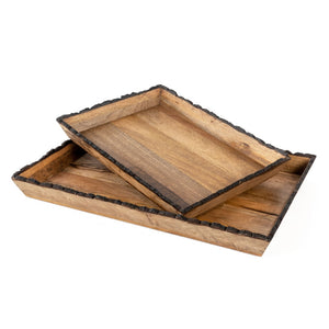 HomeRoots Set of Two Elegant Brown Solid Wood Vanity Trays for Stylish Decor & Organizing Accessories 574113