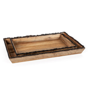 HomeRoots Set of Two Elegant Brown Solid Wood Vanity Trays for Stylish Decor & Organizing Accessories 574113