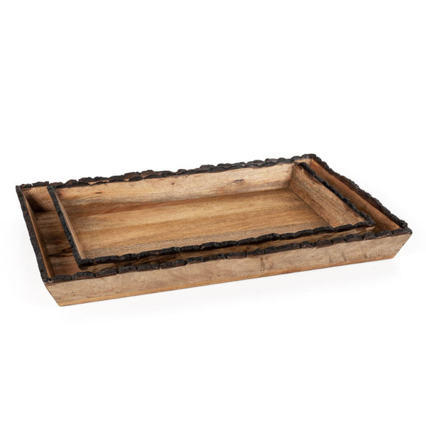 HomeRoots Set of Two Elegant Brown Solid Wood Vanity Trays for Stylish Decor & Organizing Accessories 574113