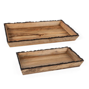 HomeRoots Set of Two Elegant Brown Solid Wood Vanity Trays for Stylish Decor & Organizing Accessories 574113