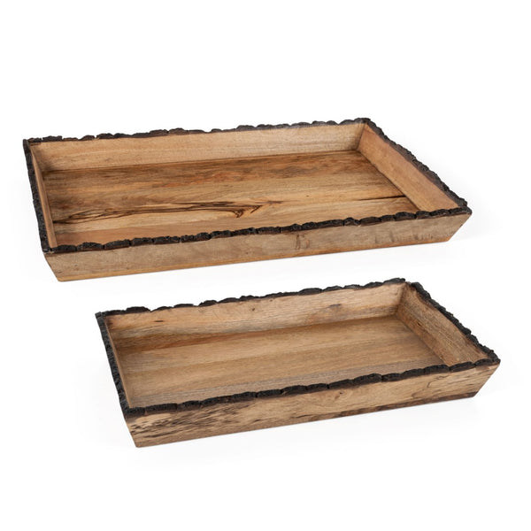 HomeRoots Set of Two Elegant Brown Solid Wood Vanity Trays for Stylish Decor & Organizing Accessories 574113