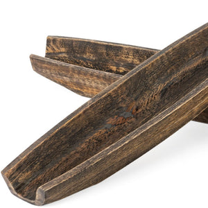 HomeRoots Set of Two Rustic Dark Brown Mango Wood Boat Trays - Stylish Decorative Centerpieces for Home Decor 574114