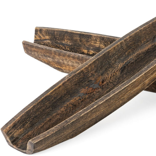 HomeRoots Set of Two Rustic Dark Brown Mango Wood Boat Trays - Stylish Decorative Centerpieces for Home Decor 574114