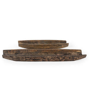 HomeRoots Set of Two Rustic Dark Brown Mango Wood Boat Trays - Stylish Decorative Centerpieces for Home Decor 574114
