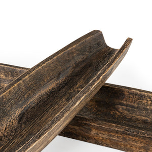 HomeRoots Set of Two Rustic Dark Brown Mango Wood Boat Trays - Stylish Decorative Centerpieces for Home Decor 574114