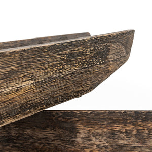 HomeRoots Set of Two Rustic Dark Brown Mango Wood Boat Trays - Stylish Decorative Centerpieces for Home Decor 574114