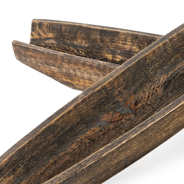 HomeRoots Set of Two Rustic Dark Brown Mango Wood Boat Trays - Stylish Decorative Centerpieces for Home Decor 574114