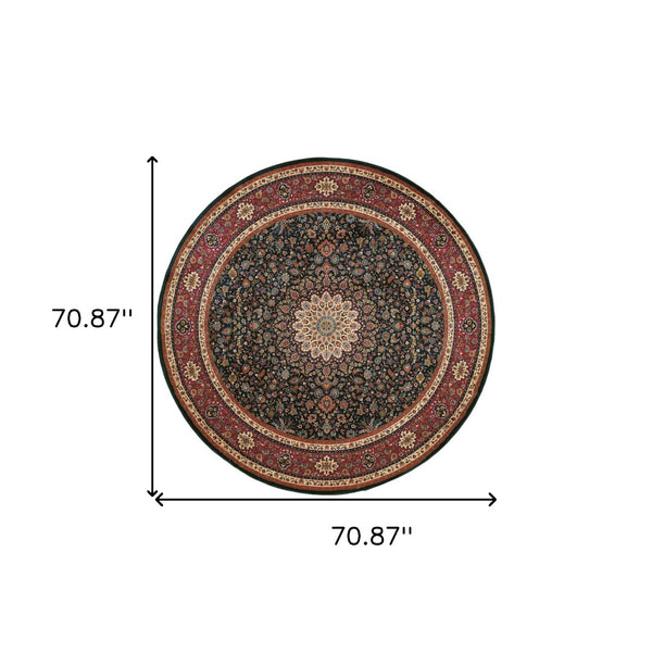 HomeRoots 6' Blue Oriental Round Rug - Elegant Design, Durable & Stain-Resistant for High-Traffic Spaces 6' Round 574119