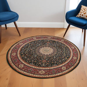 HomeRoots 6' Blue Oriental Round Rug - Elegant Design, Durable & Stain-Resistant for High-Traffic Spaces 6' Round 574119