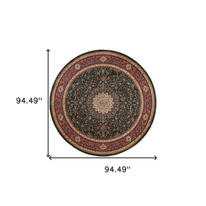 HomeRoots 6' Blue Oriental Round Rug - Elegant Design, Durable & Stain-Resistant for High-Traffic Spaces 8' Round 574120