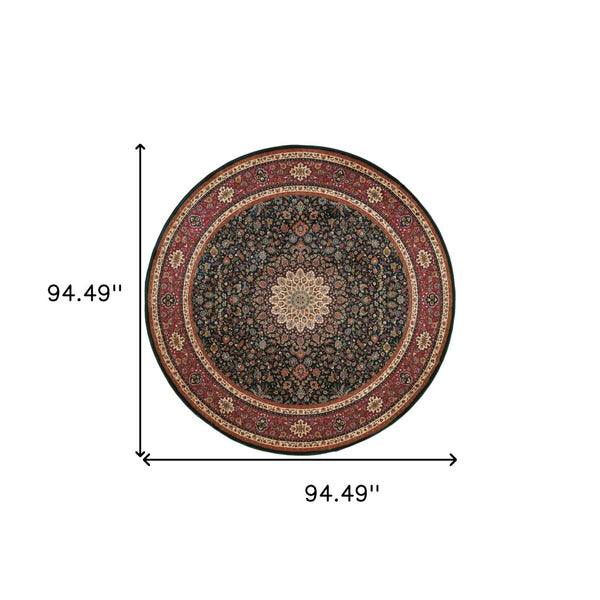HomeRoots 6' Blue Oriental Round Rug - Elegant Design, Durable & Stain-Resistant for High-Traffic Spaces 8' Round 574120