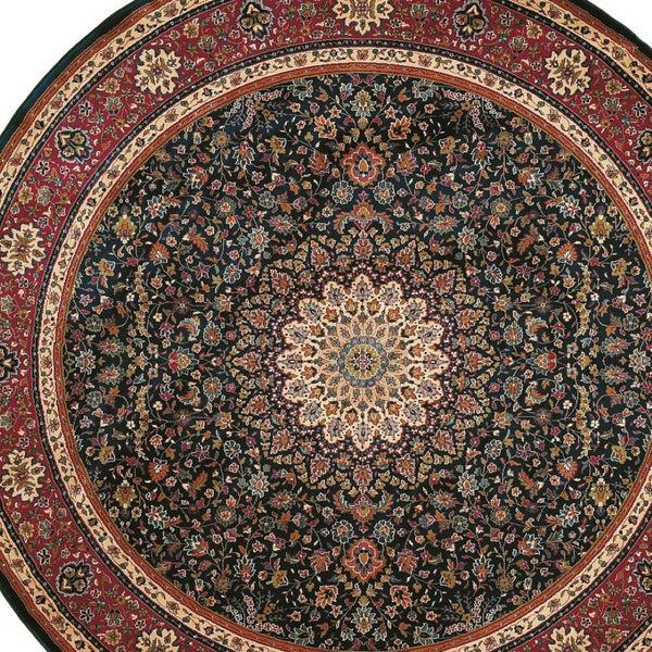HomeRoots 6' Blue Oriental Round Rug - Elegant Design, Durable & Stain-Resistant for High-Traffic Spaces 8' Round 574120