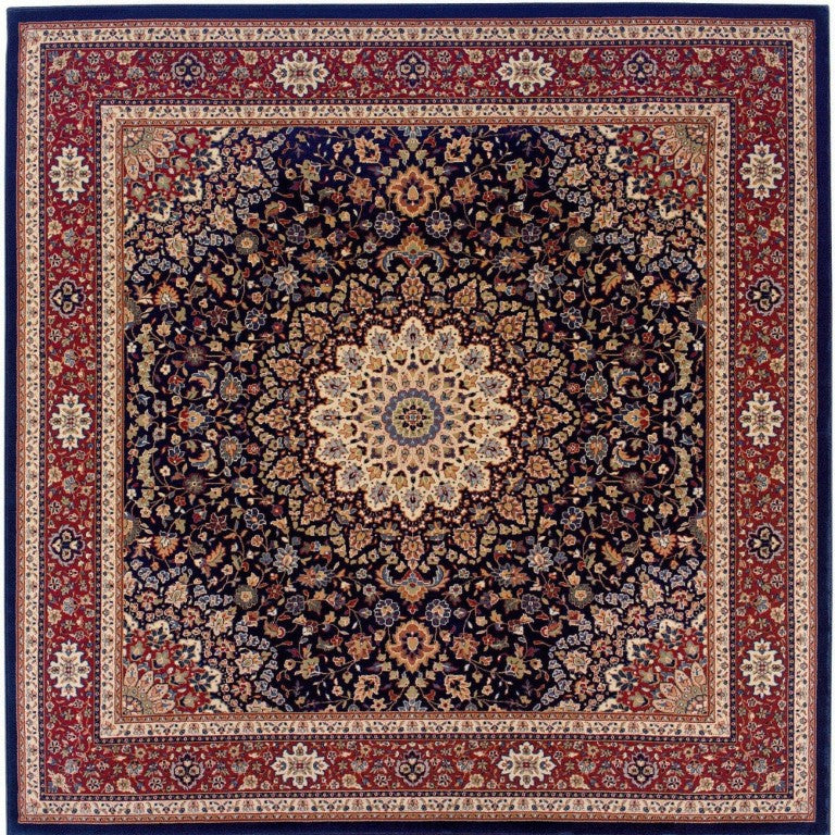 HomeRoots 8 Ft Square Oriental Polypropylene Area Rug Stain Resistant Living Room Accent 574121