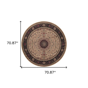 HomeRoots 6' Blue Oriental Round Rug - Elegant Design, Durable & Stain-Resistant for High-Traffic Spaces 6' Round 574122