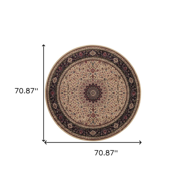 HomeRoots 6' Blue Oriental Round Rug - Elegant Design, Durable & Stain-Resistant for High-Traffic Spaces 6' Round 574122