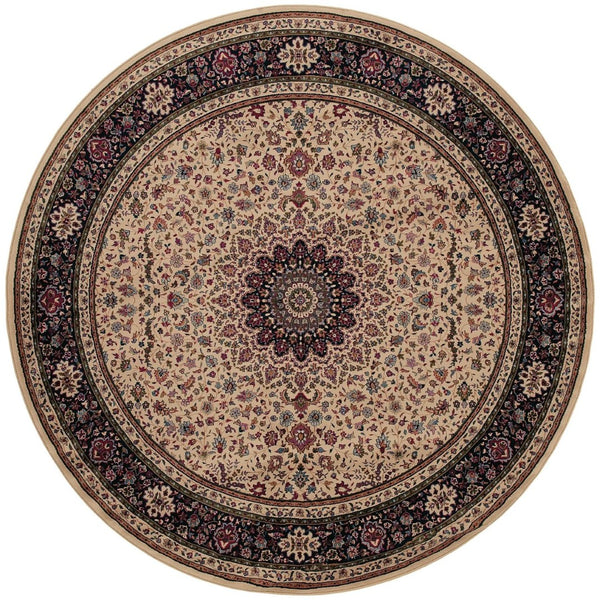 HomeRoots 6' Blue Oriental Round Rug - Elegant Design, Durable & Stain-Resistant for High-Traffic Spaces 8' Round 574123