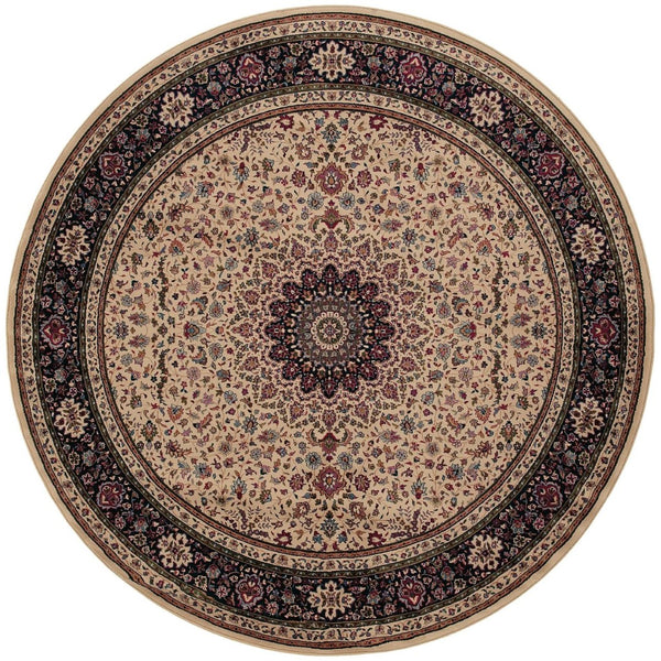 HomeRoots 6' Blue Oriental Round Rug - Elegant Design, Durable & Stain-Resistant for High-Traffic Spaces 8' Round 574123