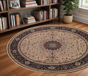 HomeRoots 6' Blue Oriental Round Rug - Elegant Design, Durable & Stain-Resistant for High-Traffic Spaces 8' Round 574123