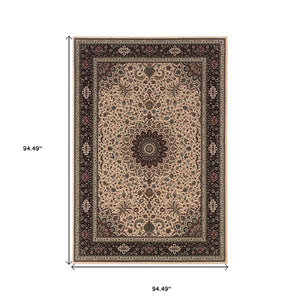 HomeRoots 6' Blue Oriental Round Rug - Elegant Design, Durable & Stain-Resistant for High-Traffic Spaces 8' Square 574124