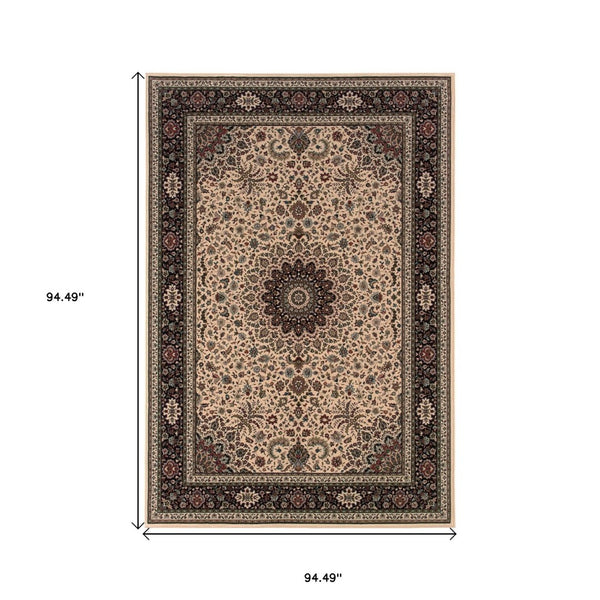 HomeRoots 6' Blue Oriental Round Rug - Elegant Design, Durable & Stain-Resistant for High-Traffic Spaces 8' Square 574124