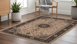 HomeRoots 6' Blue Oriental Round Rug - Elegant Design, Durable & Stain-Resistant for High-Traffic Spaces 8' Square 574124