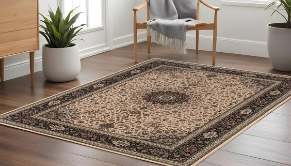 HomeRoots 6' Blue Oriental Round Rug - Elegant Design, Durable & Stain-Resistant for High-Traffic Spaces 8' Square 574124