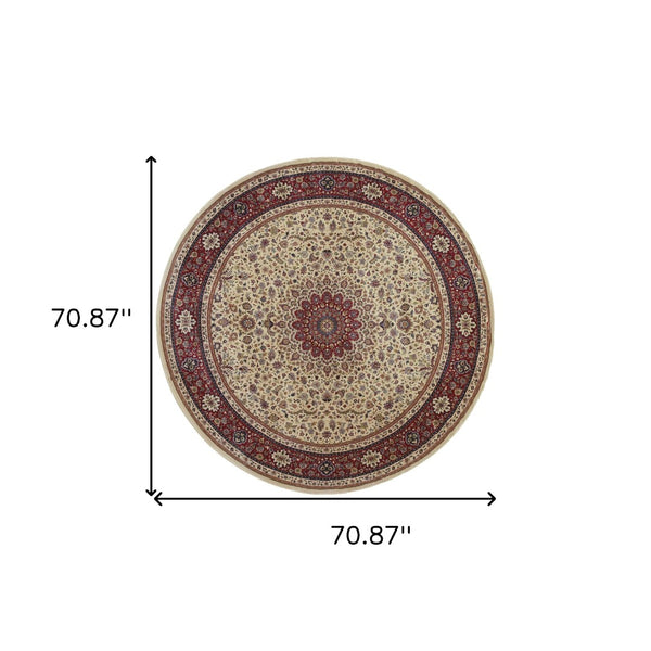 HomeRoots 6' Blue Oriental Round Rug - Elegant Design, Durable & Stain-Resistant for High-Traffic Spaces 6' Round 574125