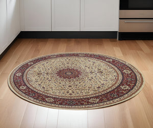 HomeRoots 6' Blue Oriental Round Rug - Elegant Design, Durable & Stain-Resistant for High-Traffic Spaces 6' Round 574125