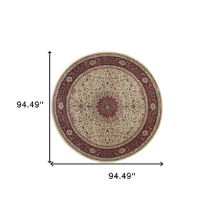HomeRoots 6' Blue Oriental Round Rug - Elegant Design, Durable & Stain-Resistant for High-Traffic Spaces 8' Round 574126