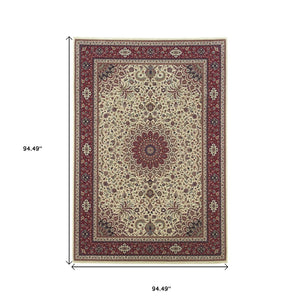 HomeRoots 6' Blue Oriental Round Rug - Elegant Design, Durable & Stain-Resistant for High-Traffic Spaces 8' Square 574127
