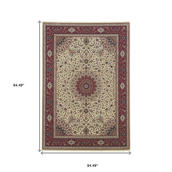 HomeRoots 6' Blue Oriental Round Rug - Elegant Design, Durable & Stain-Resistant for High-Traffic Spaces 8' Square 574127