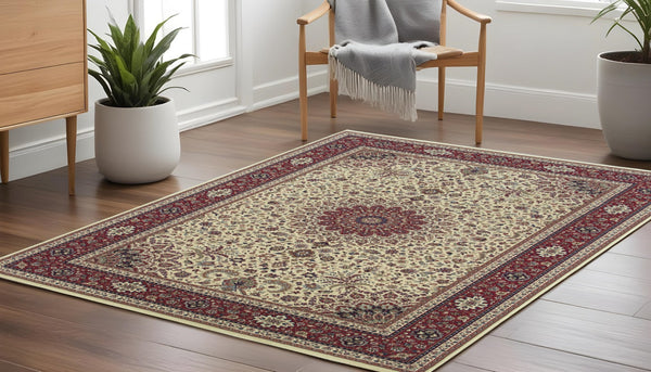HomeRoots 6' Blue Oriental Round Rug - Elegant Design, Durable & Stain-Resistant for High-Traffic Spaces 8' Square 574127