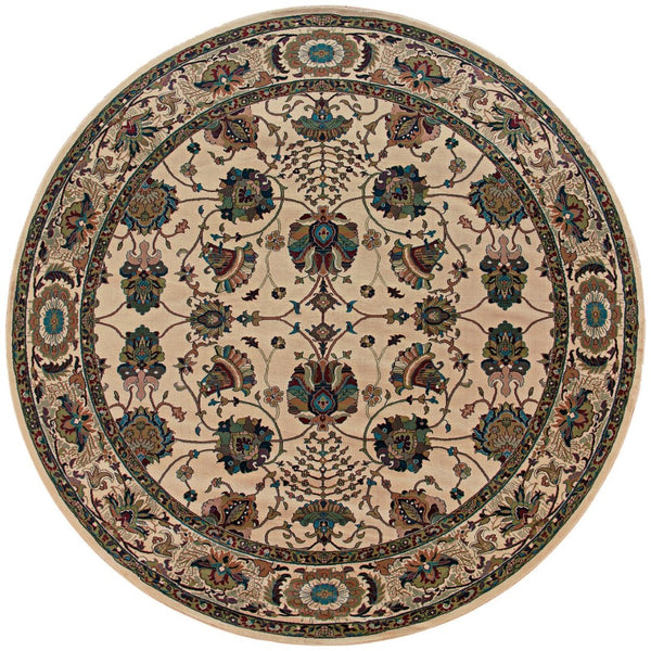 HomeRoots 6' Ivory Floral Round Rug - Elegant, Durable, Stain-Resistant Design for Timeless Home Décor Appeal 6' Round 574128