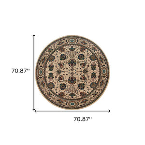 HomeRoots 6' Ivory Floral Round Rug - Elegant, Durable, Stain-Resistant Design for Timeless Home Décor Appeal 6' Round 574128