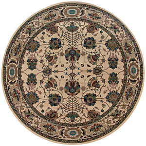 HomeRoots 6' Ivory Floral Round Rug - Elegant, Durable, Stain-Resistant Design for Timeless Home Décor Appeal 8' Round 574129