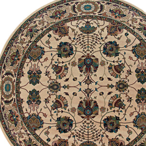 HomeRoots 6' Ivory Floral Round Rug - Elegant, Durable, Stain-Resistant Design for Timeless Home Décor Appeal 8' Round 574129
