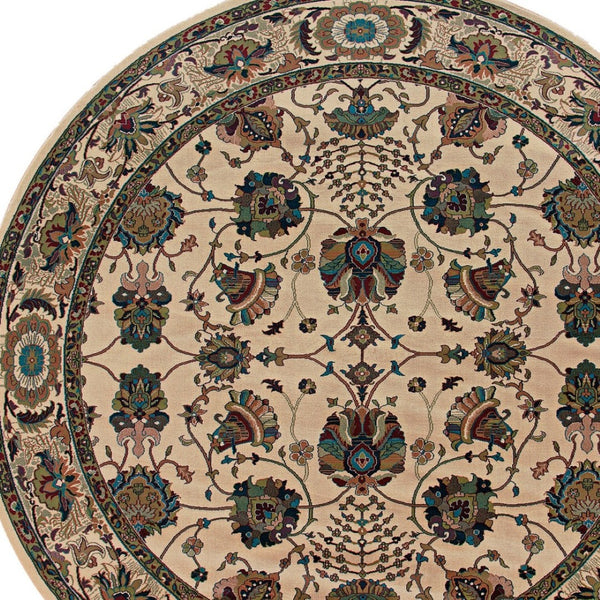 HomeRoots 6' Ivory Floral Round Rug - Elegant, Durable, Stain-Resistant Design for Timeless Home Décor Appeal 8' Round 574129