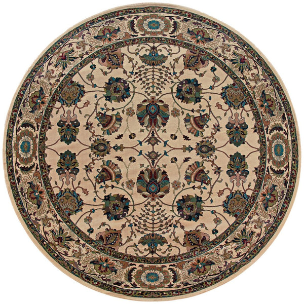 HomeRoots 6' Ivory Floral Round Rug - Elegant, Durable, Stain-Resistant Design for Timeless Home Décor Appeal 8' Round 574129