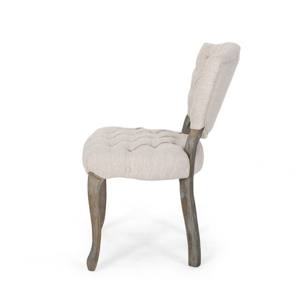 English Elm Kd Button Tufted Dining Chairs Set of 2 Rubberwood Scrolled Legs Vintage Style 61624.00FBGE