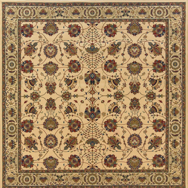 HomeRoots 6' Ivory Floral Round Rug - Elegant, Durable, Stain-Resistant Design for Timeless Home Décor Appeal 8' Square 574130
