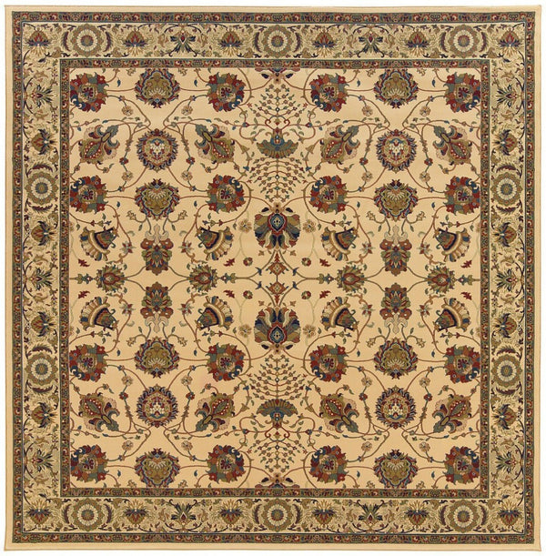 HomeRoots 6' Ivory Floral Round Rug - Elegant, Durable, Stain-Resistant Design for Timeless Home Décor Appeal 8' Square 574130