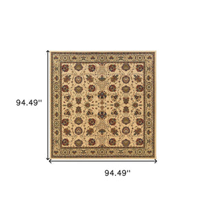 HomeRoots 6' Ivory Floral Round Rug - Elegant, Durable, Stain-Resistant Design for Timeless Home Décor Appeal 8' Square 574130