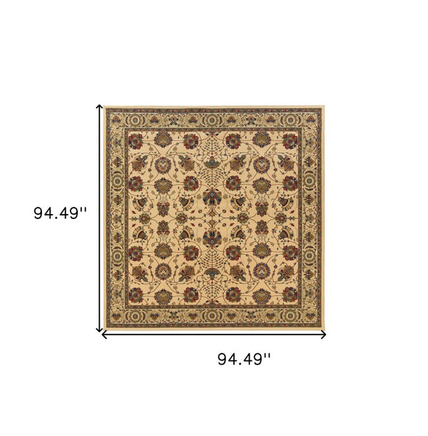 HomeRoots 6' Ivory Floral Round Rug - Elegant, Durable, Stain-Resistant Design for Timeless Home Décor Appeal 8' Square 574130