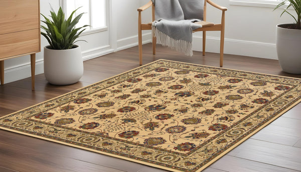 HomeRoots 6' Ivory Floral Round Rug - Elegant, Durable, Stain-Resistant Design for Timeless Home Décor Appeal 8' Square 574130